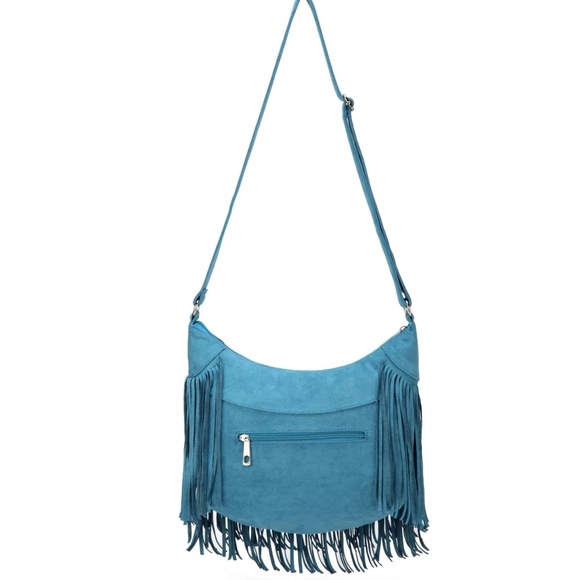 Western Vegan Suede Zipper Fringe Hobo shoulder Bag - Picture 8 of 10